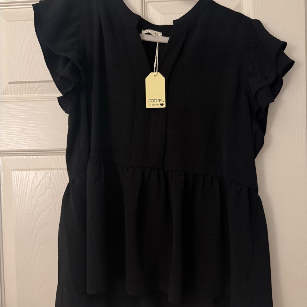 JODIFL Elegant Black Ruffle Blouse
